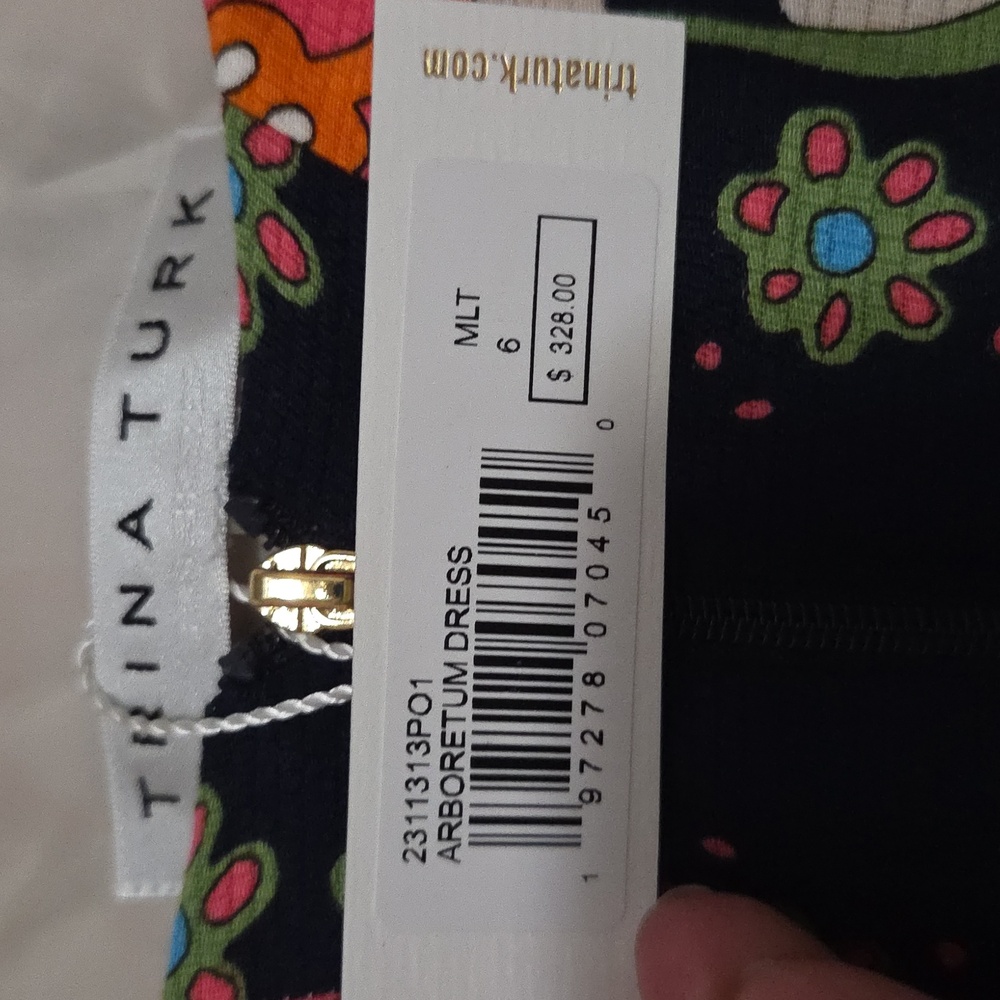 Trina Turk Pink Floral Mini Dress with Navy Trim - Picture 5 of 5
